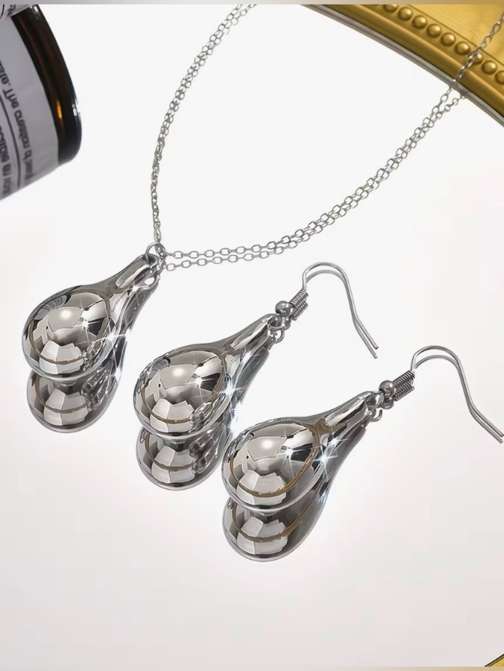 Silver Teardrop Pendant Necklace & Earrings Set - Picture 3 of 6